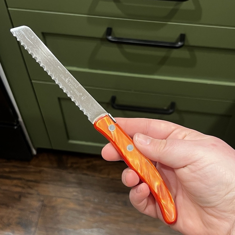 Claude Dozorme Laguiole Serrated Kitchen Knife Orange Handle Stainless‎ France